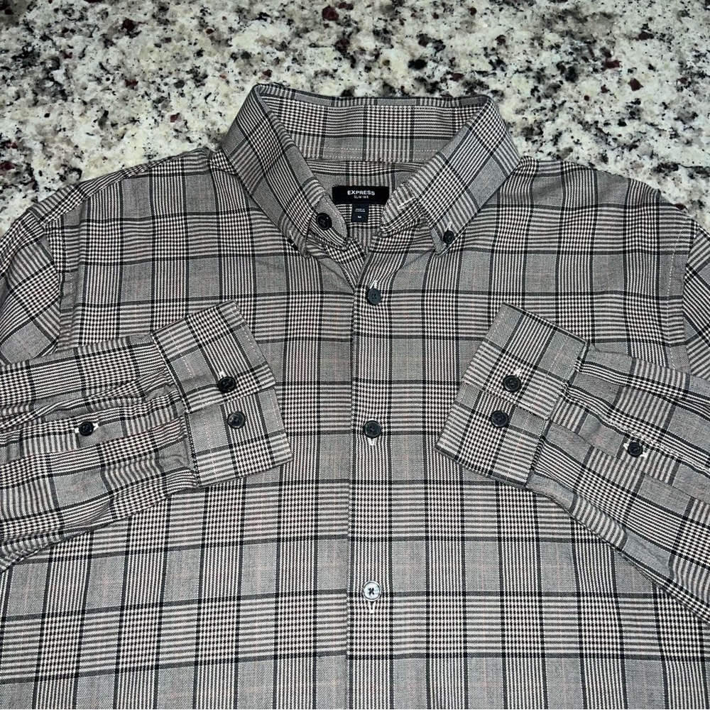Express, Slim 1MX, Brown Patterned, Plaid Button Down Shirt |‎ Mens M